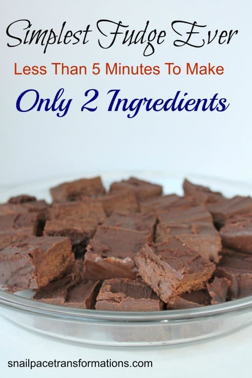 Simplest chocolate fudge ever! This no-bake recipe has just 2 ingredients and takes less than 5 minutes to make. #chocolaterecipe #fudgerecipe 