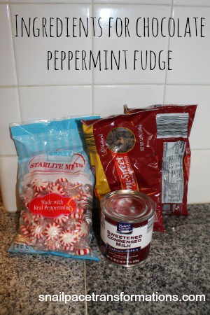 ingredients for chocolate peppermint fudge
