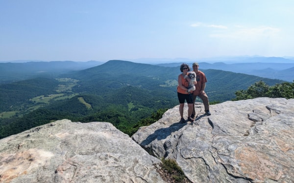 Us at Mcafee Knob along the Appalachian Trail. Hikes are our favorite free date. 