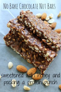 no bake chocolate nut bars sweetened with honey and packing a protein punch