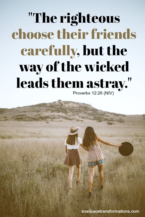 Proverbs 12:26, "The righteous choose their friends carefully, but the way of the wicked leads them astray." (NIV)