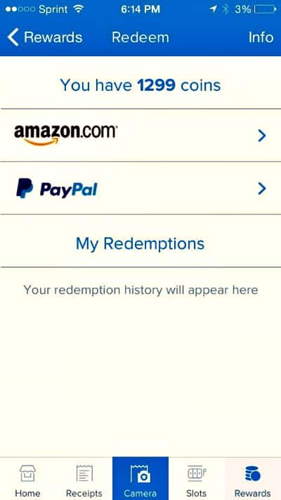 redeem your coins for gift cards at Receipt Hog