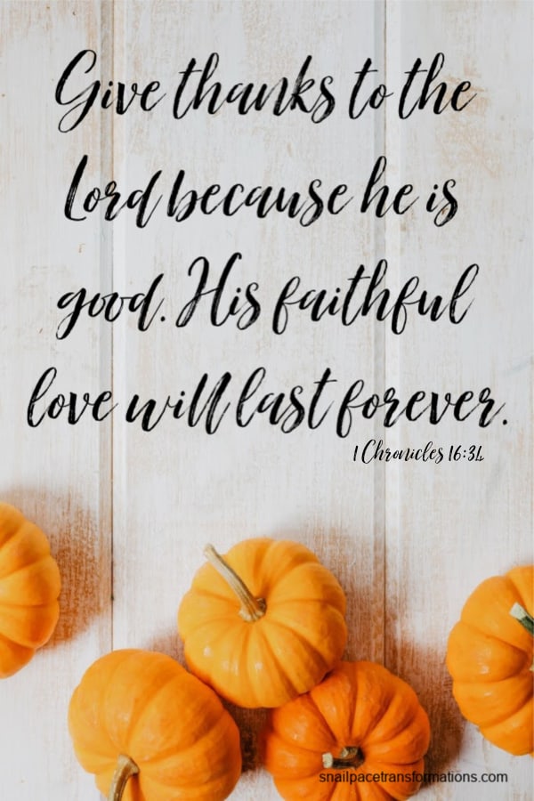 I Chronicles 16:34 (Easy-To-Read Version) Give thanks to the Lord because he is good. His faithful love will last forever.