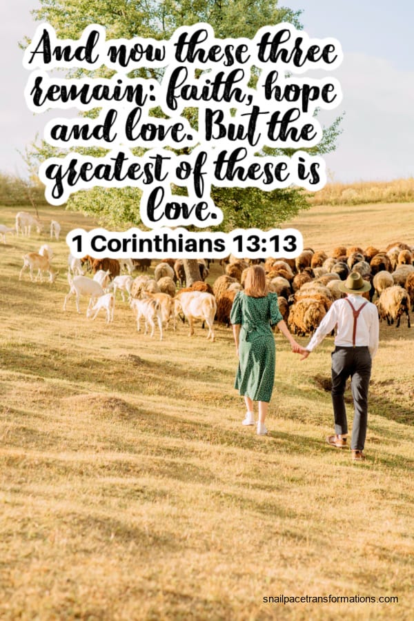 And now these three remain: faith, hope and love. But the greatest of these is love. 1 Corinthians 13:13
